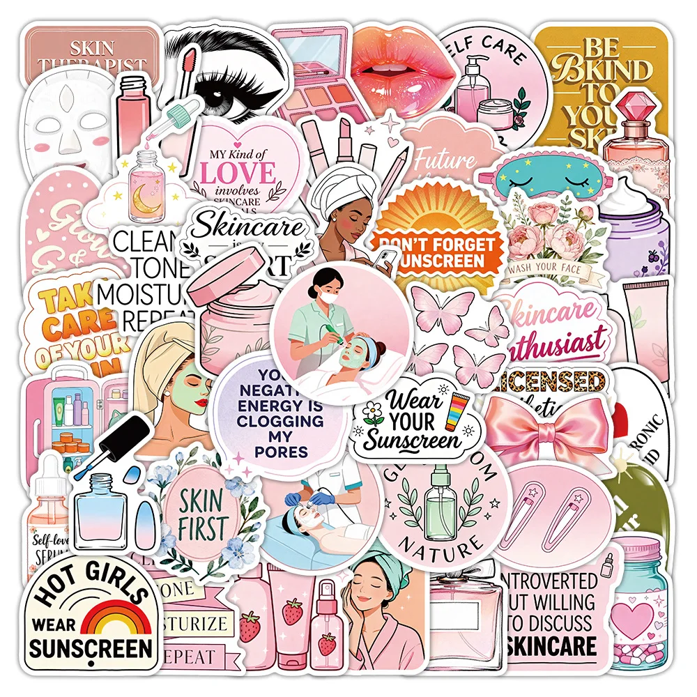50-Pack Skin Care Mask Beauty Stickers Waterproof Decorative Decals for Notebook Tablet Luggage Guitar Stationery