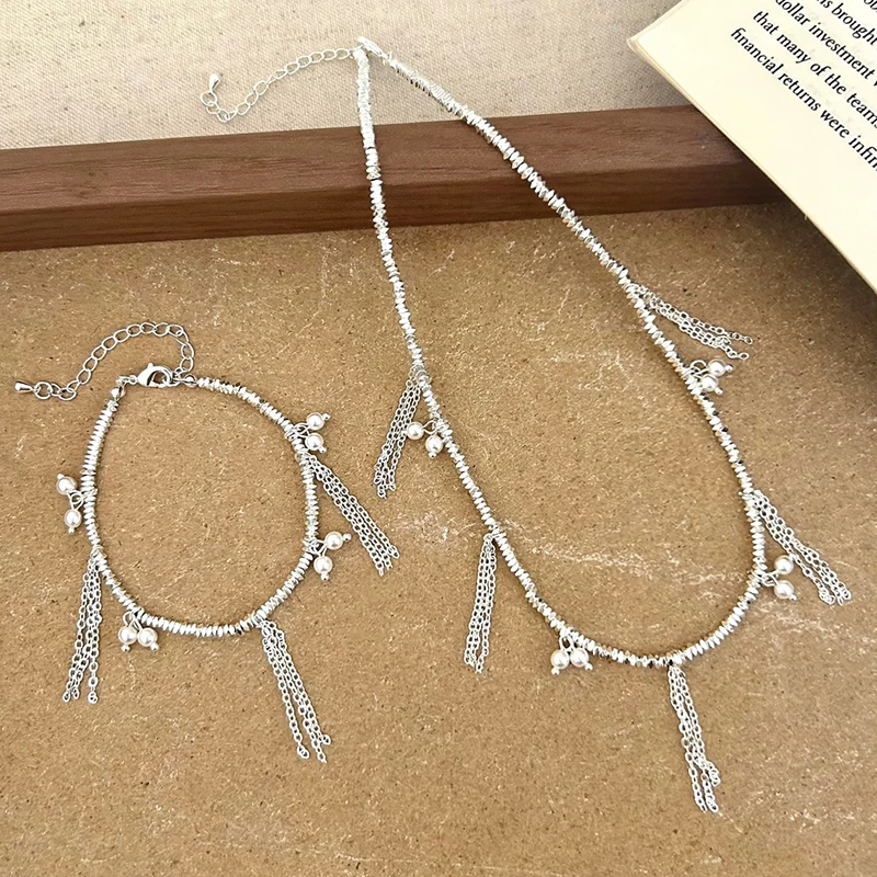 

PONYKISS 925 Sterling Silver Pearl Bead Chain Tassel Charm Bracelet for Women Trendy Geometric Fine Jewelry Minimalist Accessory
