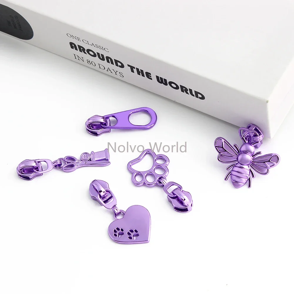 10/30/100PCS Colorful Scissors/Bee/Paw Shape 5# Nylon Metal Zipper Sliders For Sewing Garment Bags Backpack Handbag Accessories