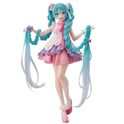 New Anime Hatsune Miku Virtual Singer Manga Figurines Green long hair pink skirt Kawaii girl PVC Action Figure Model Toy