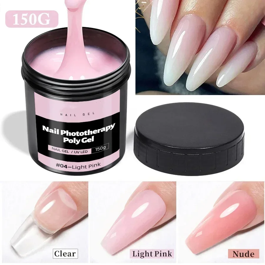 

150g Clear White Poly Nail Gel UV Builder Acrylic Liquid Quick Extension Nail Art Tip Glitter Poly Crystal Gel Top Base Gel