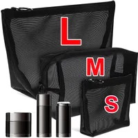 Bolsas de cosméticos transparentes de malla, bolsa de maquillaje negra transparente pequeña y grande, organizador de artículos de tocador de viaje portátil, bolsa de almacenamiento de lápiz labial