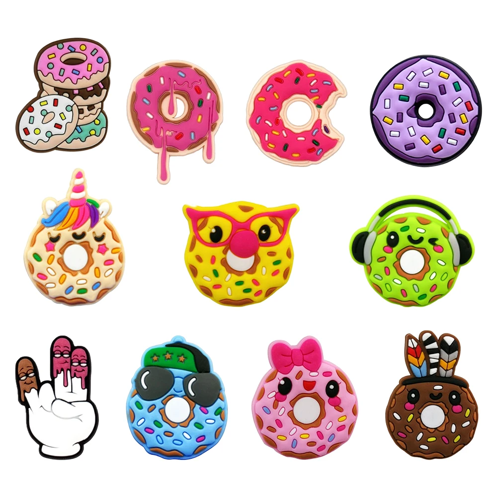 Cartoon 5/11PCS Multicolored Donut Shoe Charm for Slides Sandal Wholesale PVC Decor Buckle Detachable DIY Waterproof Xmas Gift