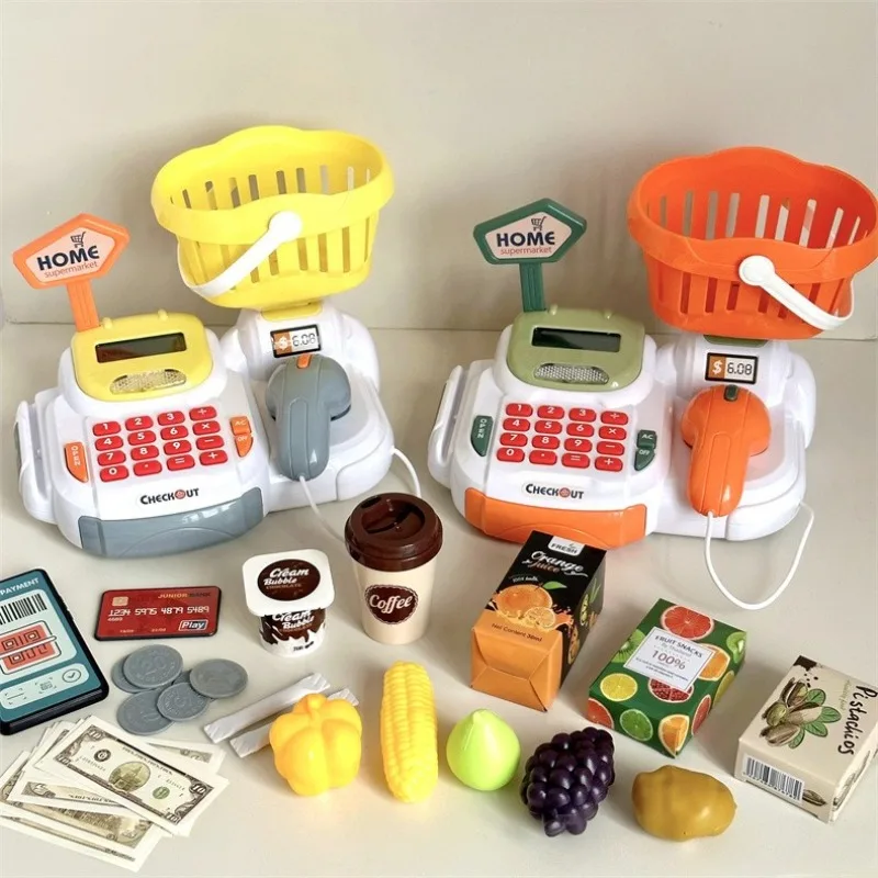 Cashier Toy Cash Register Playset Supermarket Checkout Toy with Sound Light Shopping Cashier Role Play Game Set for Kids Gift