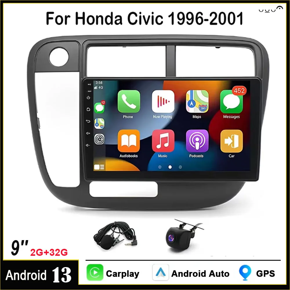 

9Inch Android 13 Car Stereo GPS Navi Radio WiFi BT Carplay 2G+32G Compatible for Honda Civic 1996-2001 with Carplay&Android