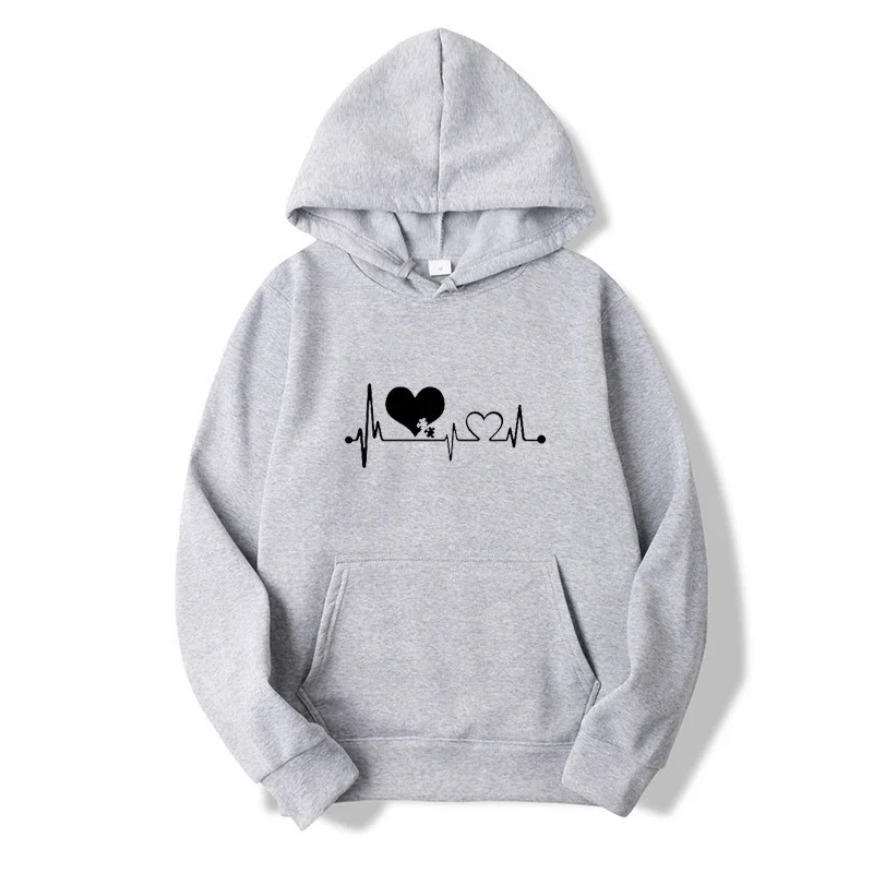 Men and Women Black White Classic Hoodies Heart Print Hoody Sweatshirt Spring Autumn Long Sleeve Hip Hop Warm Hoody Pullover Top