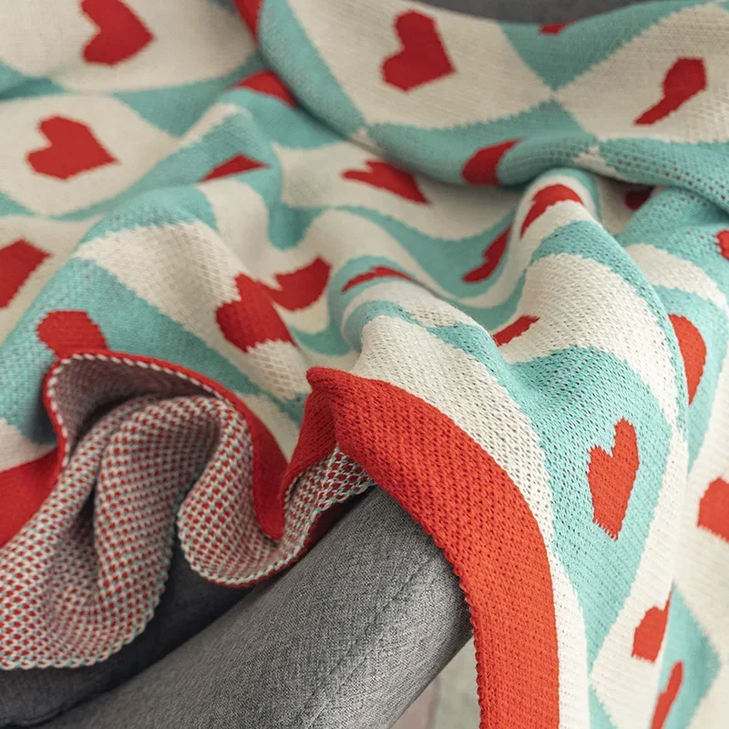 Cartoon Heart Sofa Cover Double Use Beds Blanekets Throw Blanket Sofa Bed Universal Decorative Knitted Blankets 130X150cm