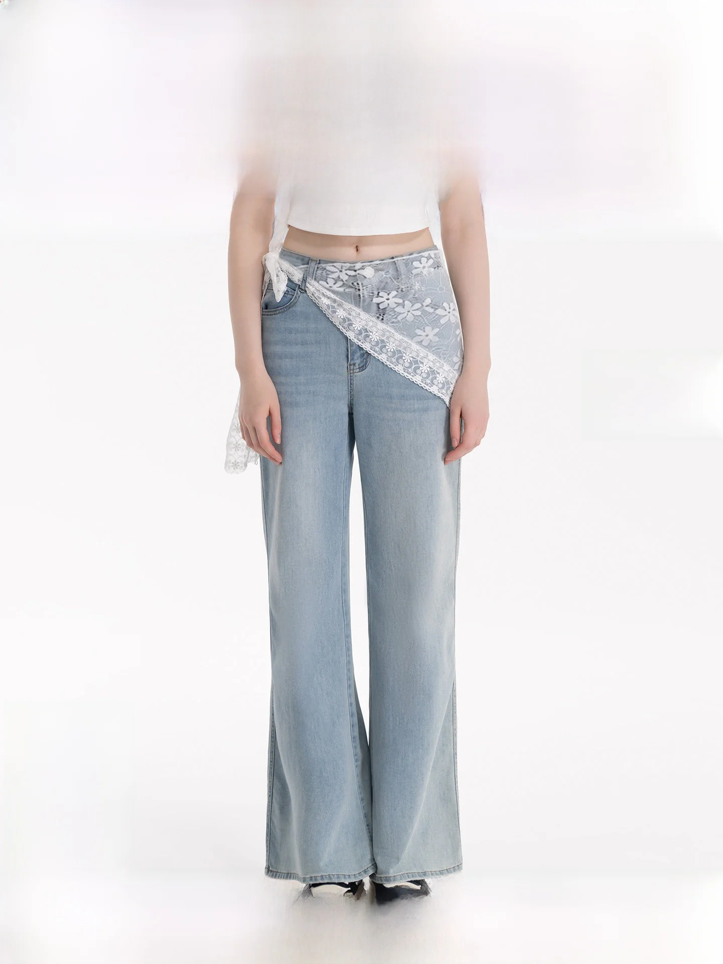 

Noisy Teddy26 Новые летние женские джинсы с кружевным декором, однотонные, универсальные, прямого кроя, с эластичной талией