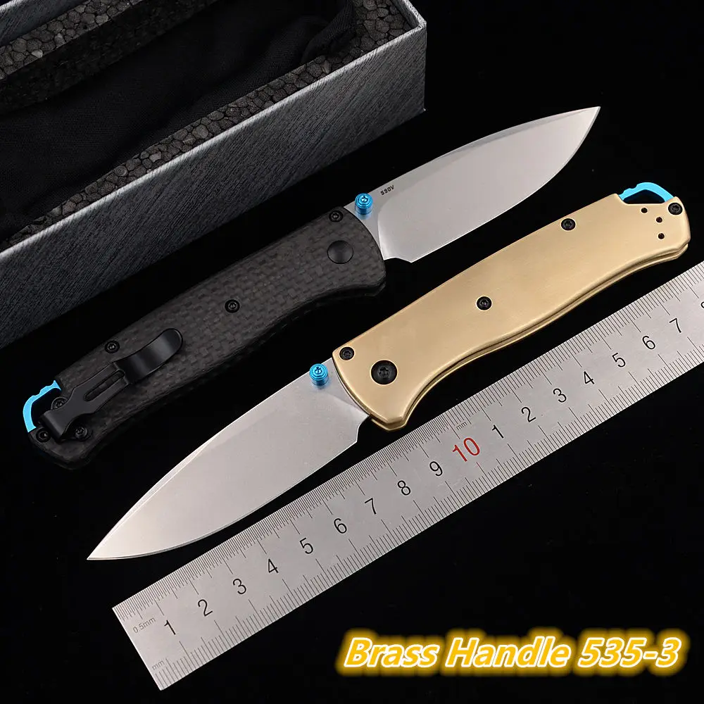 

JUFULE Brass Handle / Carbon Fiber 535 535-3 Mark S90V Pocket Survival EDC Tool Kitchen Camp Hunt Outdoor Folding Utility Knife