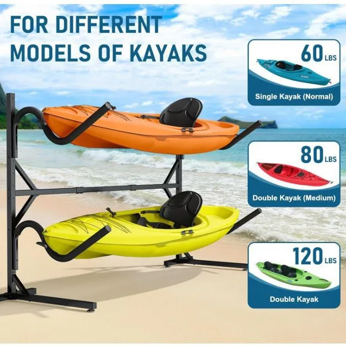 Bending Kayak Storage Heavy Freestanding Rack with Movable Kayak Stand Storage