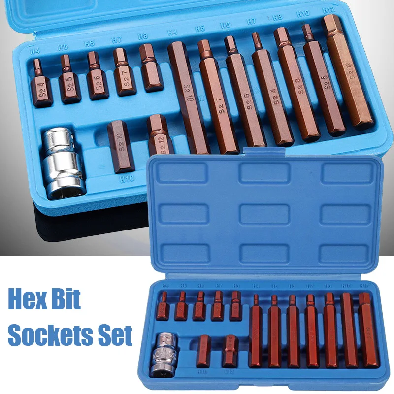 

15 PC H4 H5 H6 H7 H8 H10 H12 Metric Screwdriver Bit Sockets 1/2‘ Drive Hex Bit Sockets Hand Tool Socket Joint Hexagonal