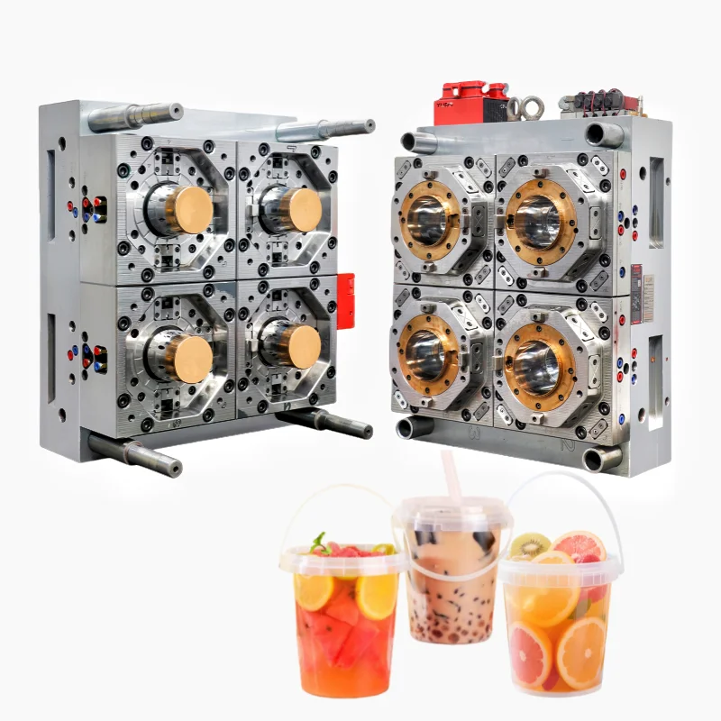 

4 Cavity Plastic Milk Tea Bucket Mold 1L Frust Juice Bucket Mold Customized Plastic Bucket Blow Molding