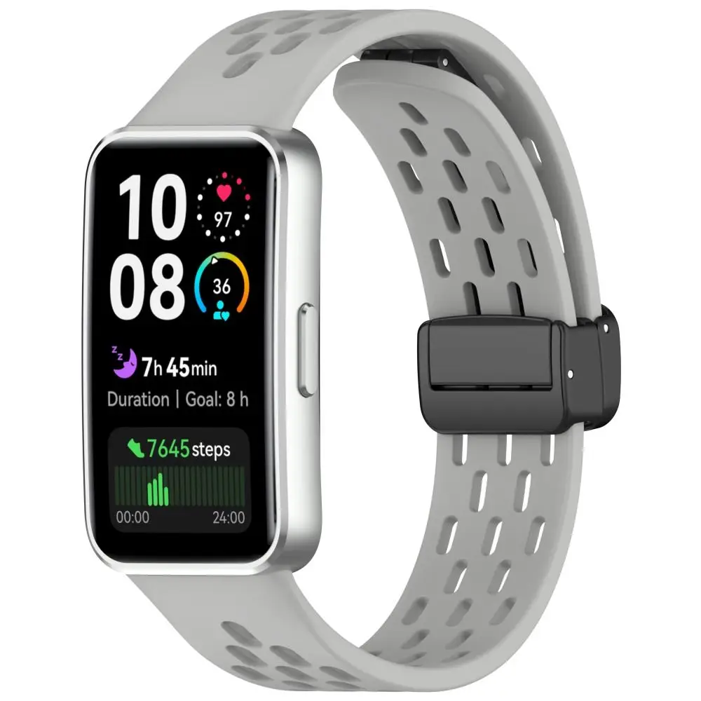 Cinturino per orologio in silicone con fibbia pieghevole magnetica, cinturino di ricambio, cinturino traspirante per Huawei Band 10 9 8
