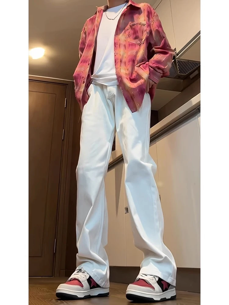 

Waterproof High Waist Straight Leg Men's Jeans White Tee-Proof Faionable American High Street Vibe Wear Resistant Long Pants