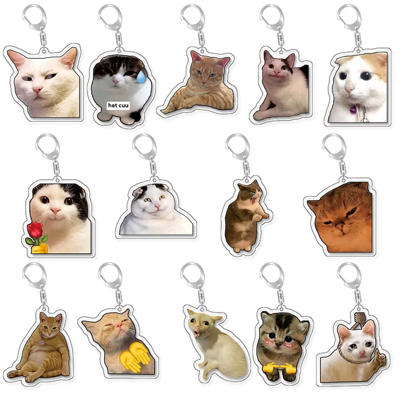 

Meme Lovely Cat Acrylic Women Key Chains Pendant Children Funny Black White CatKeychains Girls Schoolbag Ornament Jewelry Cute