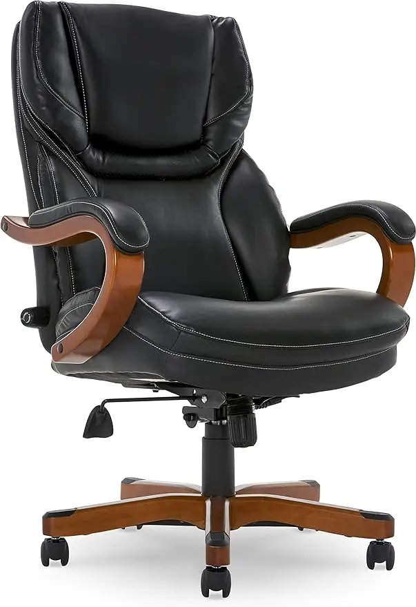 

YErgonomic office chair with adjustable back, waist support, bonded leather, 30.5D x 27.25W x 47H in black furniture