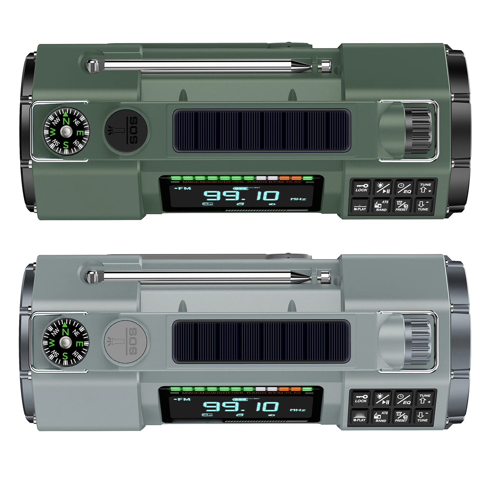 HRD-908 Emergency Solar Hand Crank Radio AM/FM/SW/VHF/WB Multi-Band Receiver TF Card MP3 Player LED Flashlight SOS Alarm