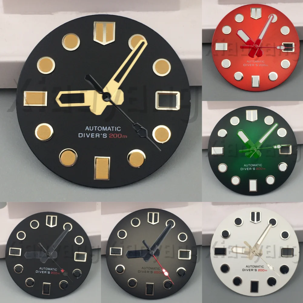 29mm Fish Scale Pattern Watch Dial And Pointers With Green Luminous Fit NH35 Movement Watch Parts 3 O'clock Date Window