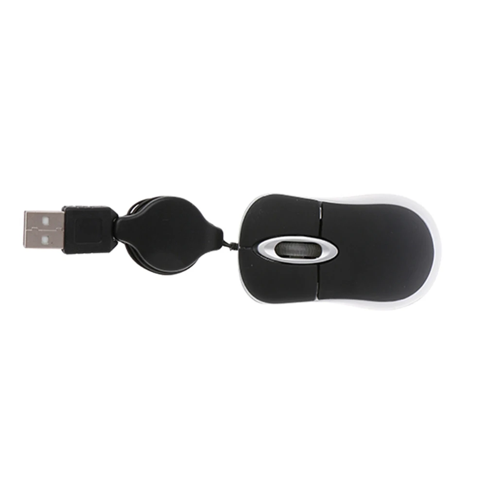 

2pc Mini Retractable Optical Mouse USB Compact Play Ergonomic 0.7m Cable for Notebook Computer