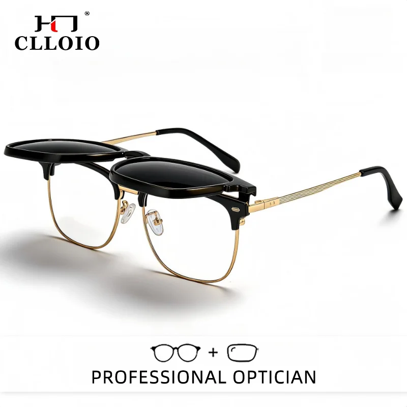CLLOIO Durable Magnetic Clip On Anti Blue Light Reading Glasses Polarized Sunglasses Myopia Glasses Custom Prescription Eyewear