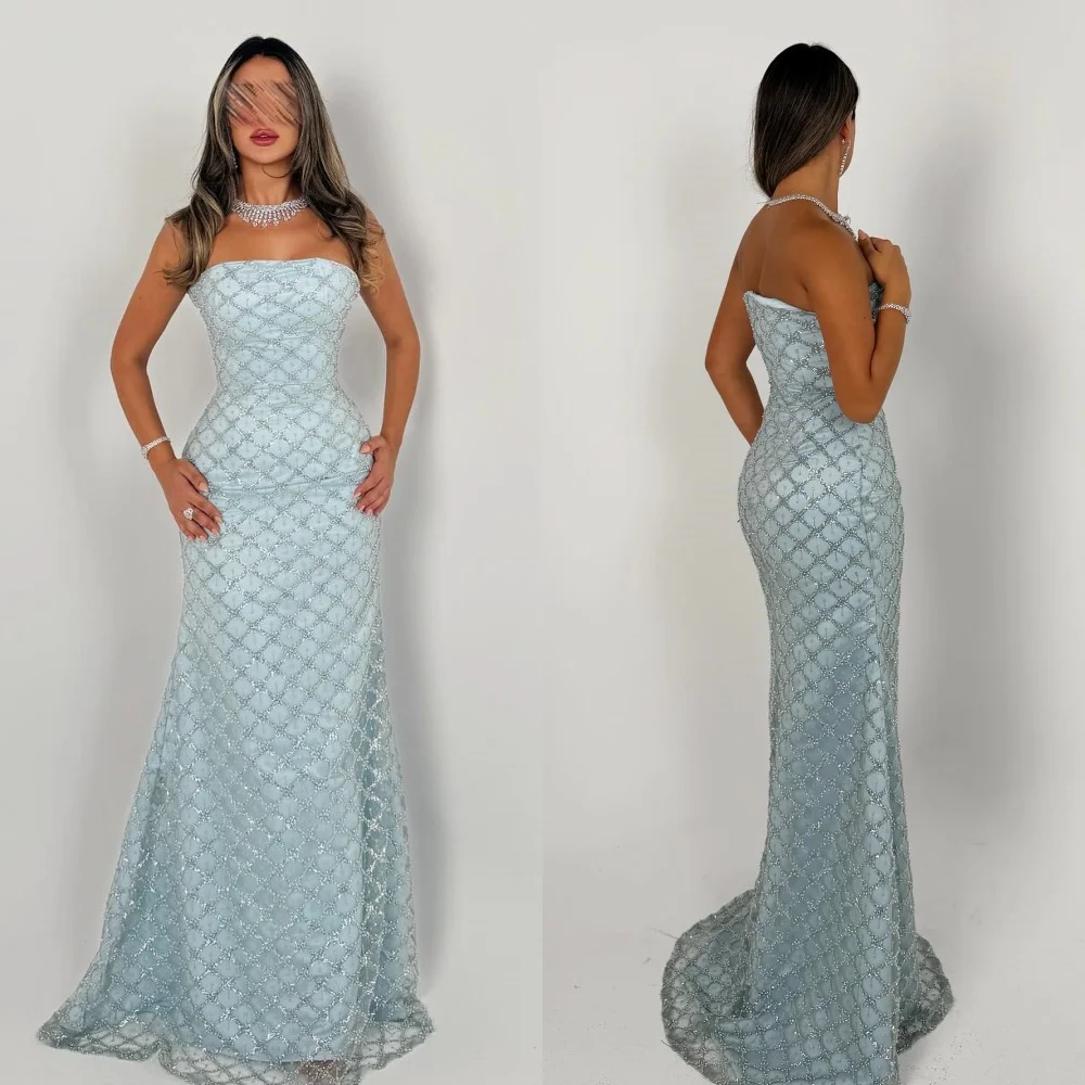 

Customized Sparkle Jersey Beading Sequined Mermaid Strapless Long Dresses Bespoke Occasion Dresses Sizes Available High Quality