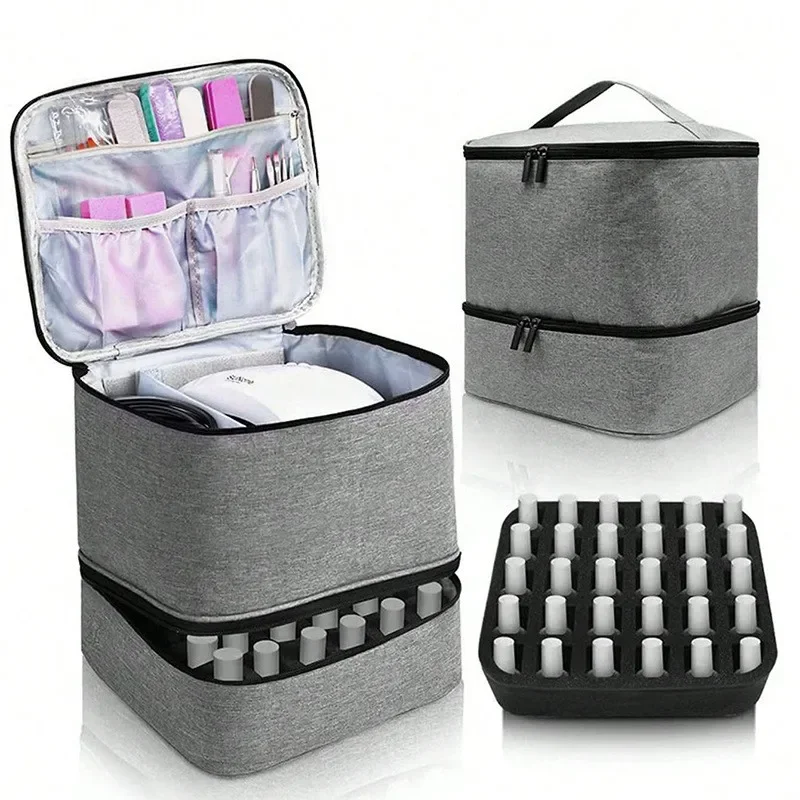 

Nail Polish Bag Essential Oil Bag Portable Cosmetic Nail Care Kit Nail Care Tool Box Double Layer 30 Compartment Syrup pump