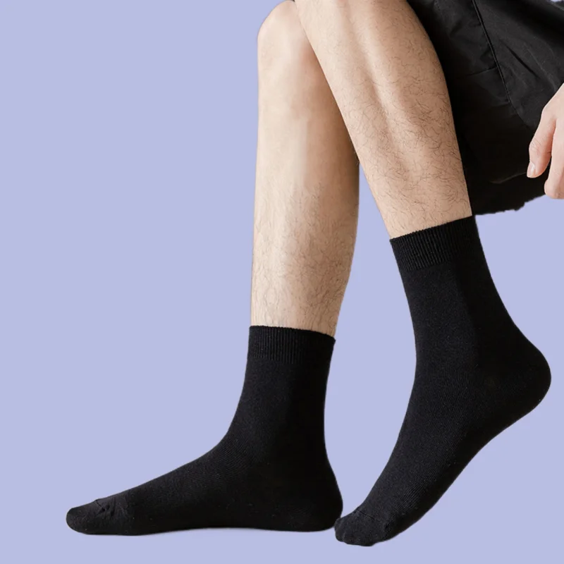 5/10 Pairs Middle Tube Socks Cotton Casual Men's Four Seasons Cotton Men's Business Socks Solid Color Double Needle Men's Socks