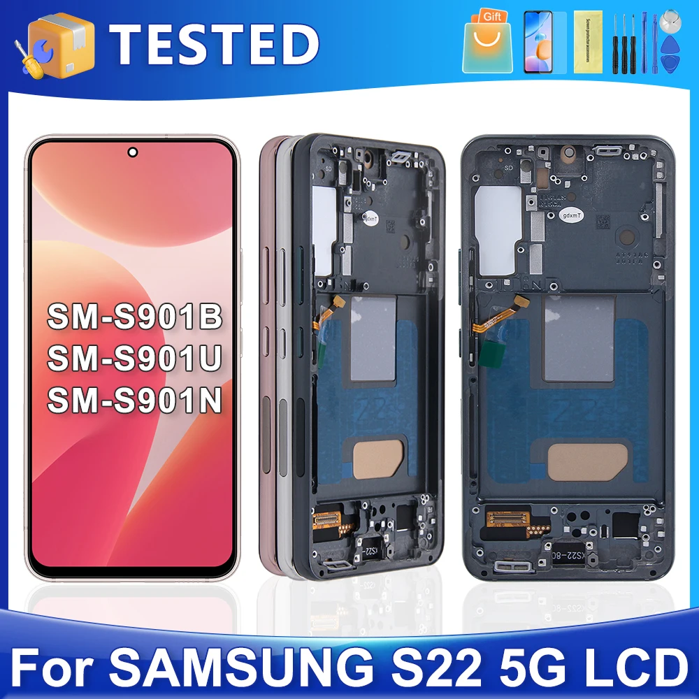 

S22 For Samsung Tested For S22 5G S901B S901U S901W S901N S901E LCD Display Touch Screen Digitizer Assembly Replacement