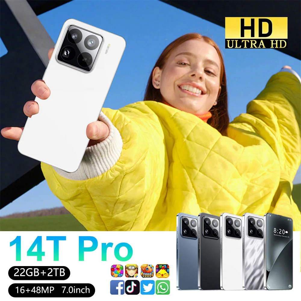 واقي شاشة ساخن 2026 لهاتف 14T Pro أصلي 7.0 بوصة 5G بطاقة مزدوجة 22 جيجابايت + 2 تيرا بايت الإصدار العالمي بطارية 8000 مللي أمبير في الساعة نظام أندرويد 15 #1