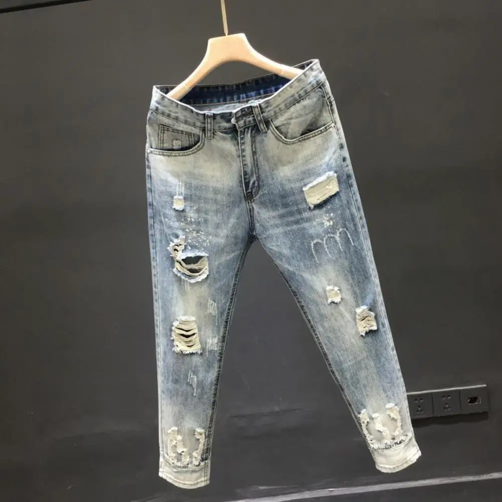 Ripped Jeans  Zipper Closure   Skinny Jeans Men Ripped Skinny Jeans