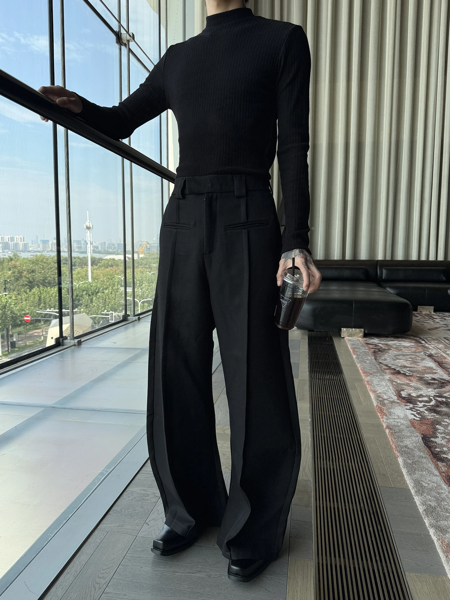 

Брюки с высокой талией, прямые, широкие, свободного кроя, повседневные, модные, из хлопка, немнущиеся