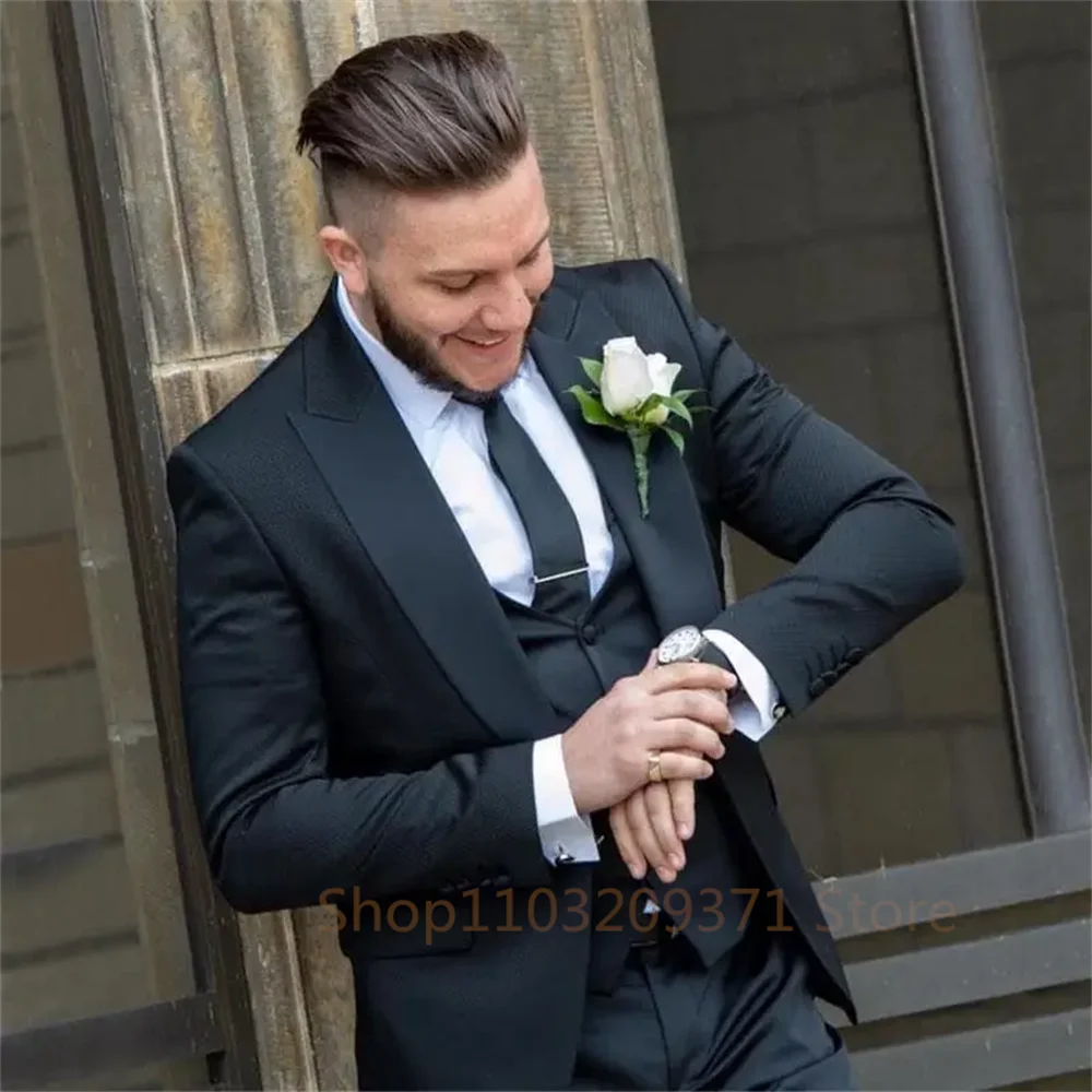 New Black Men Formal Business Prom Casual Suit Groom Groomsman Tuxedos Wedding Party Male 3 Piece Set Blazer Vest Pants