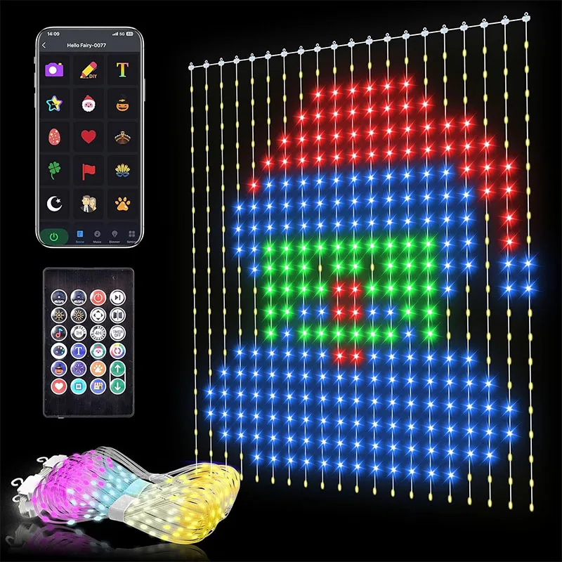 

Умные светодиодные занавески RGB RGB Светодиодные гирлянды AppControl USB DIY Текстная анимация Дисплей Синхронизация музыки для декора рождественской вечеринки