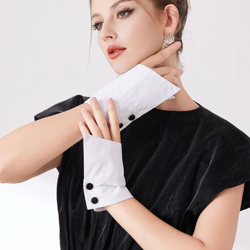 

Elegant White Button Decorative Fake Shirt Cuffs Detachable Wrist Hand Sleeves Suits Blouses Sweaters Accessory