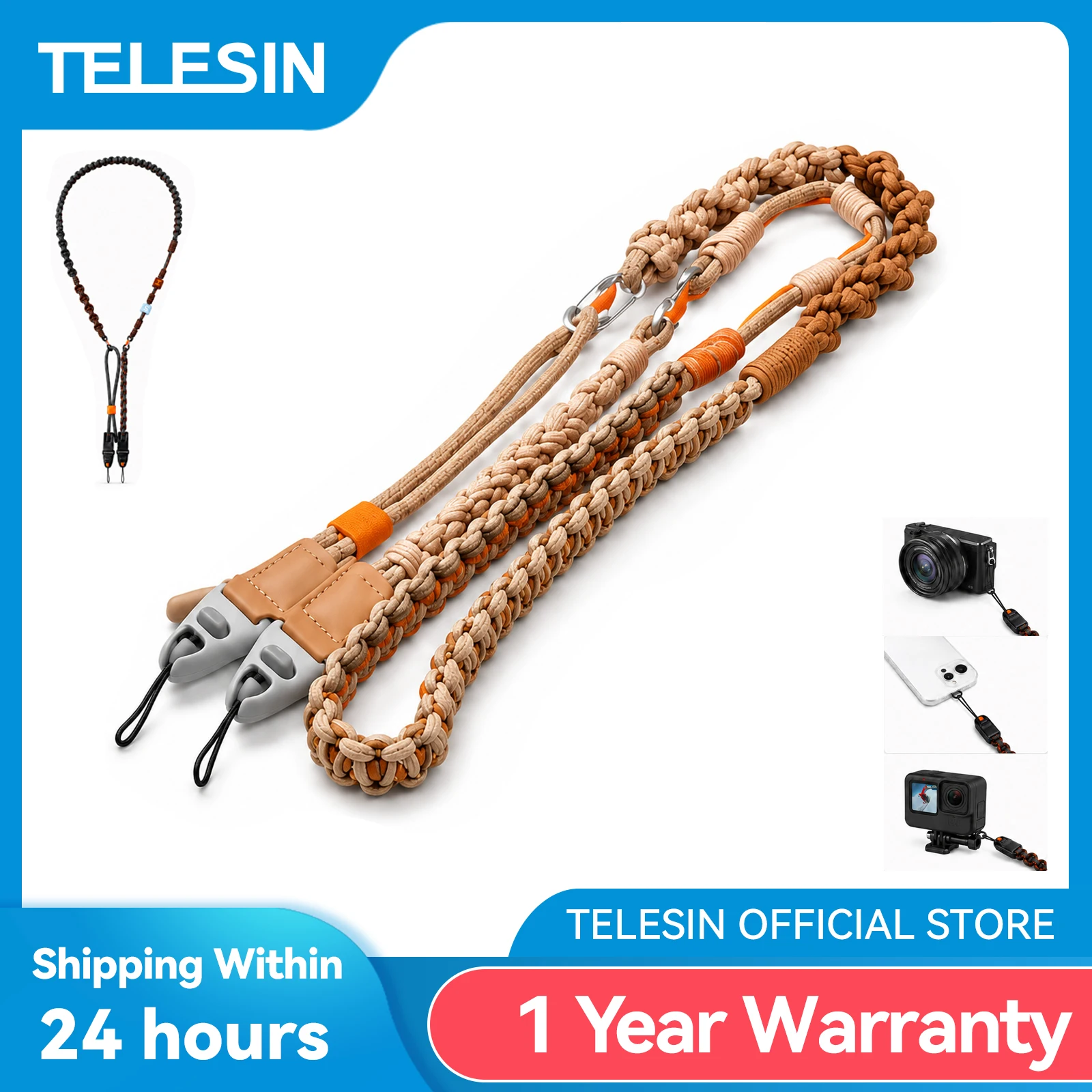 TELESIN Camera Phone Quick Release Strap Neck Strap Wrist Strap for DSLR Mirrorless Camera Smart Phone Action Camera Round Rope