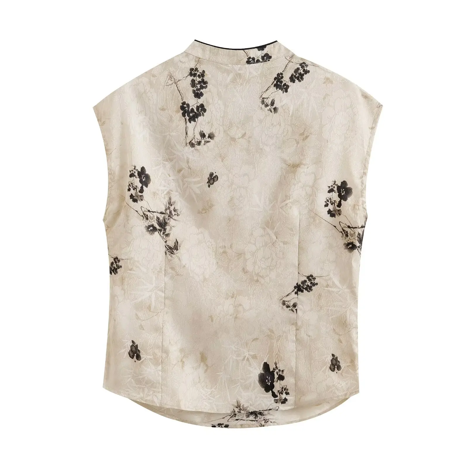 جديد النمط الصيني شيونغسام مزاجه الرجعية زي النمط الصيني فتحة مائلة زر مطبوعة مزاجه قميص