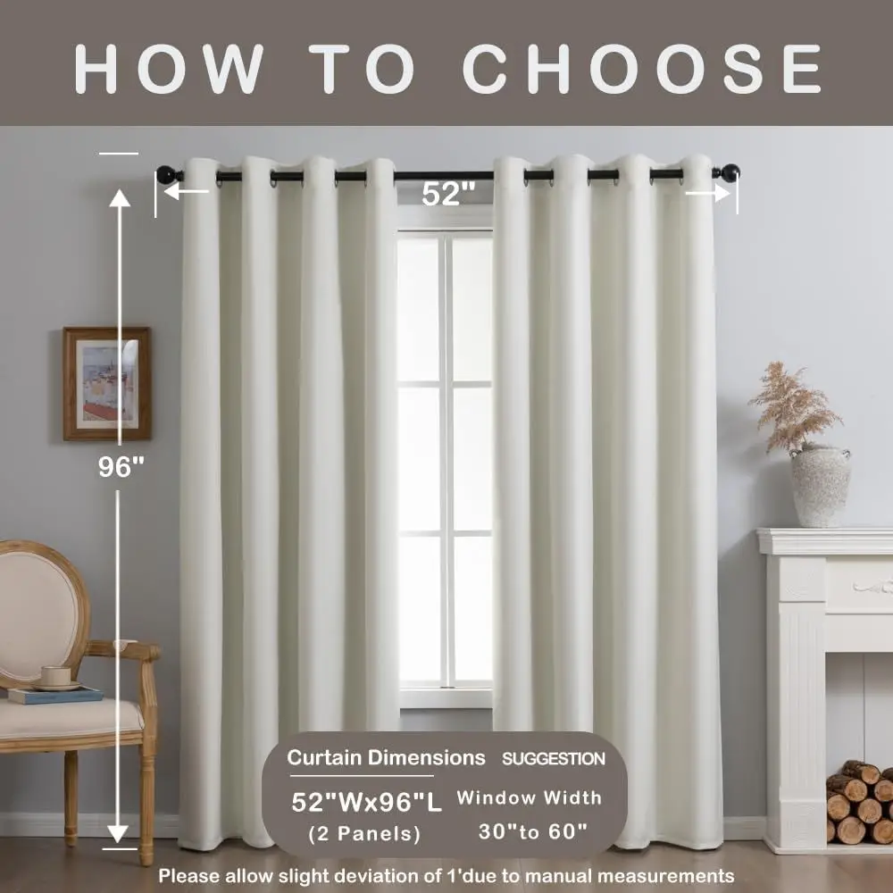 NFPA701 Konform feuerbeständig, fluorfrei, 100 % Verdunkelungsvorhänge, 52 x 96 Zoll, 2 Paneele, Weiß