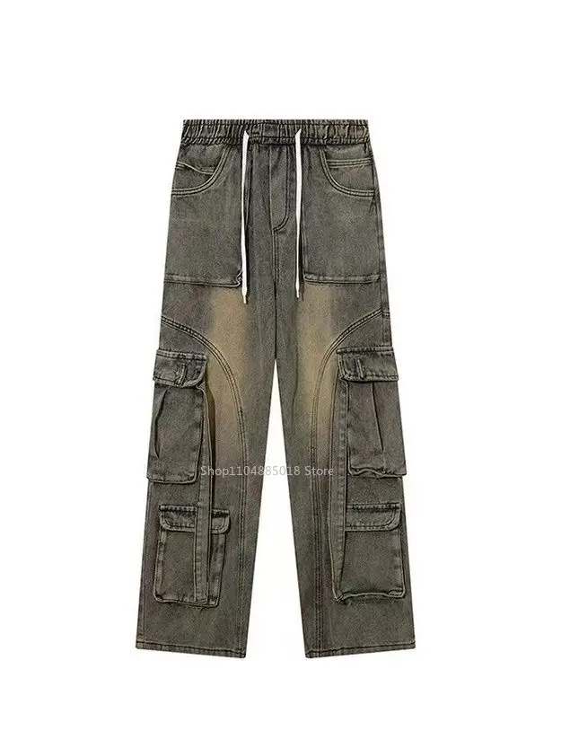 Streetwear Harajuku Y2k Vintage Cargo Jeans Women American Retro 2000s Baggy Wide Leg Denim Trousers Trashy Cargo Pants