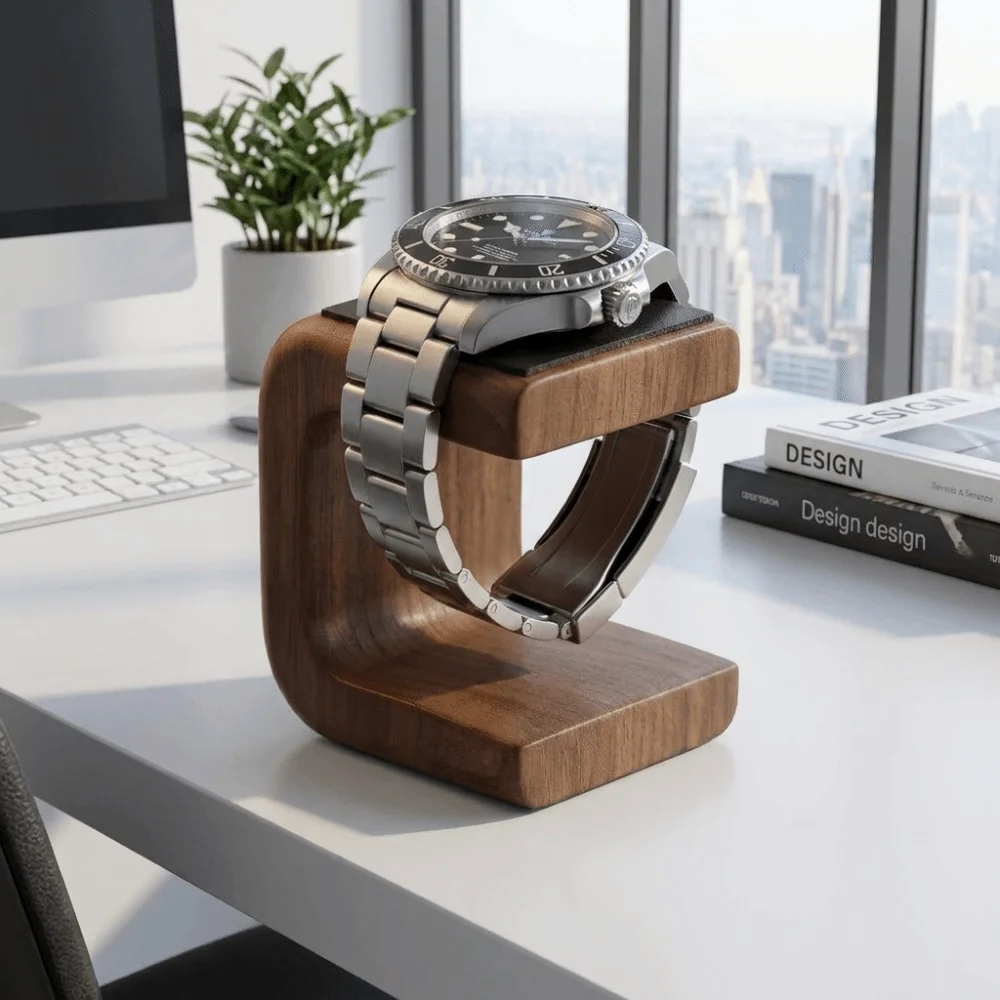 Wooden Watch Stand Gifts Table Top Ornament Jewelry Display Rack Simple with Leather Pad Watch Display Stand Countertop