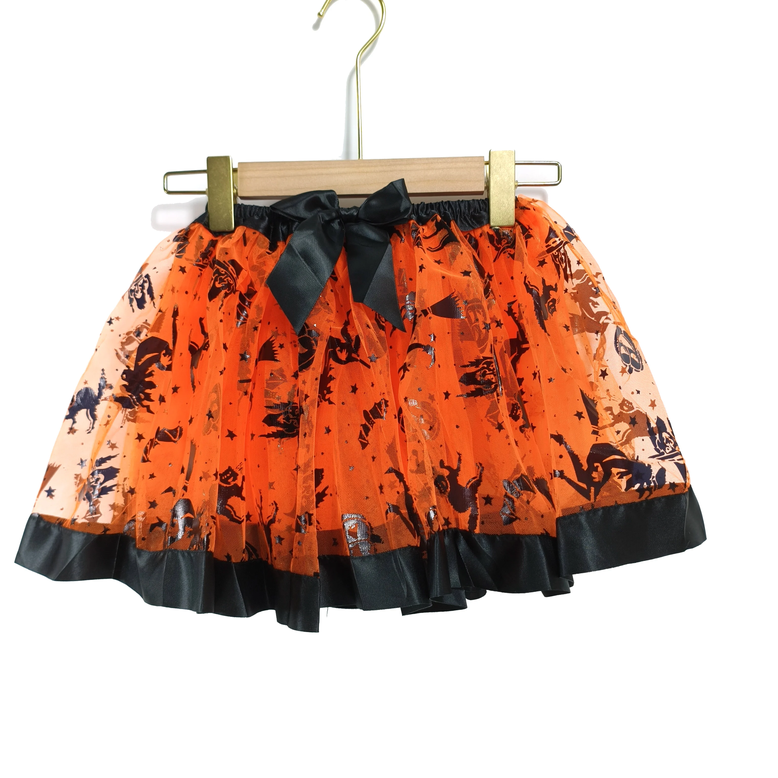 Orange Wizard Bat Tutu Skirt Set for Kids Including Magic Broom Hat  for Holiday Parties Available for Spot Wholesale