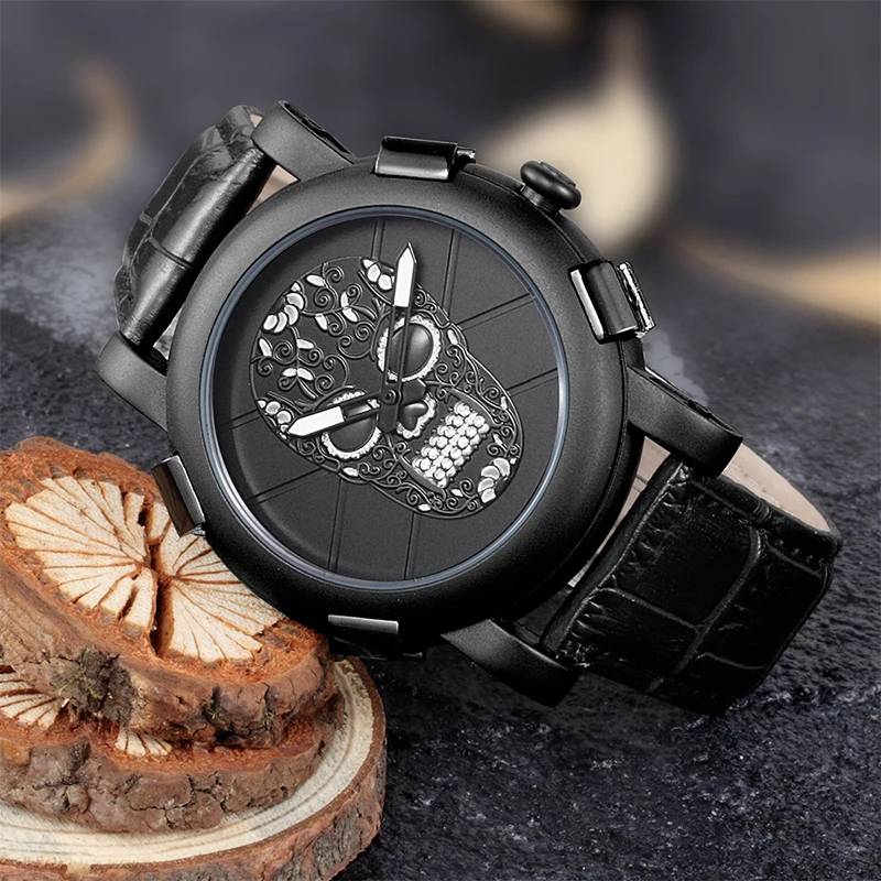 Hot selling Skull Head Personalized Fashion Handsome Large Dial Belt Men's Hip Hop Atmospheric Quartz Watch