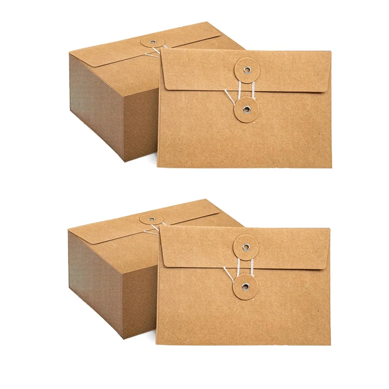 

AM-80 Pcs Kraft Paper Envelopes With String Tie Closure Project Pockets Document Organizer, 4.53 X 6.7 Inches (Brown)
