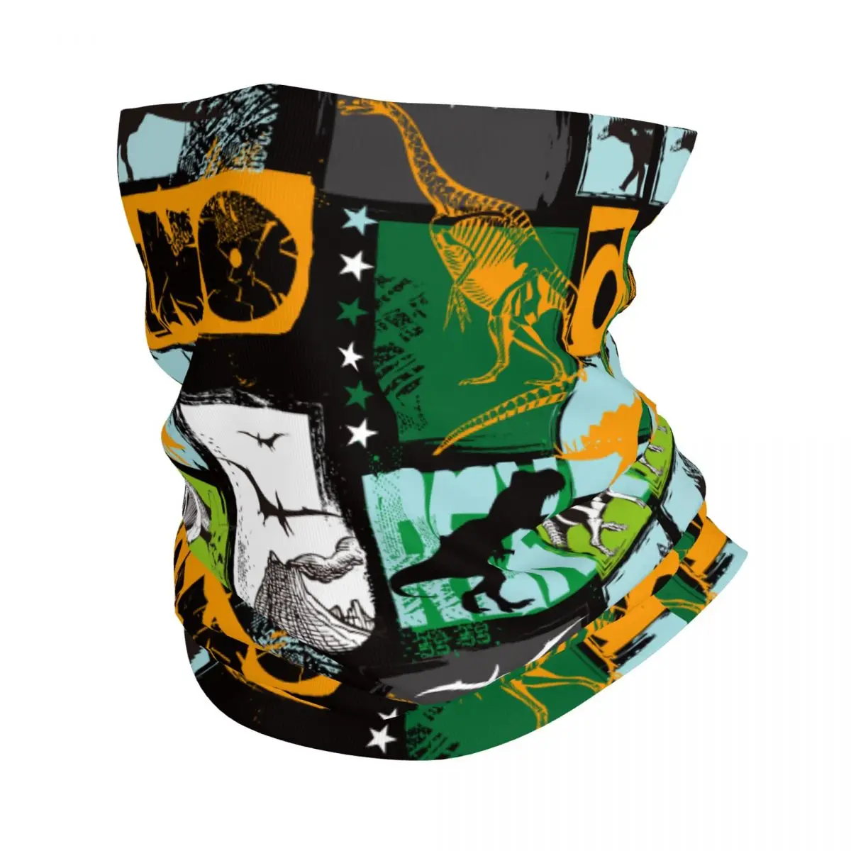 Cartoon Funny Dinosaur Plaid Bandana Neck Gaiter Printed Ancient Animal Balaclavas Wrap Scarf Headband Hiking for Men Breathable