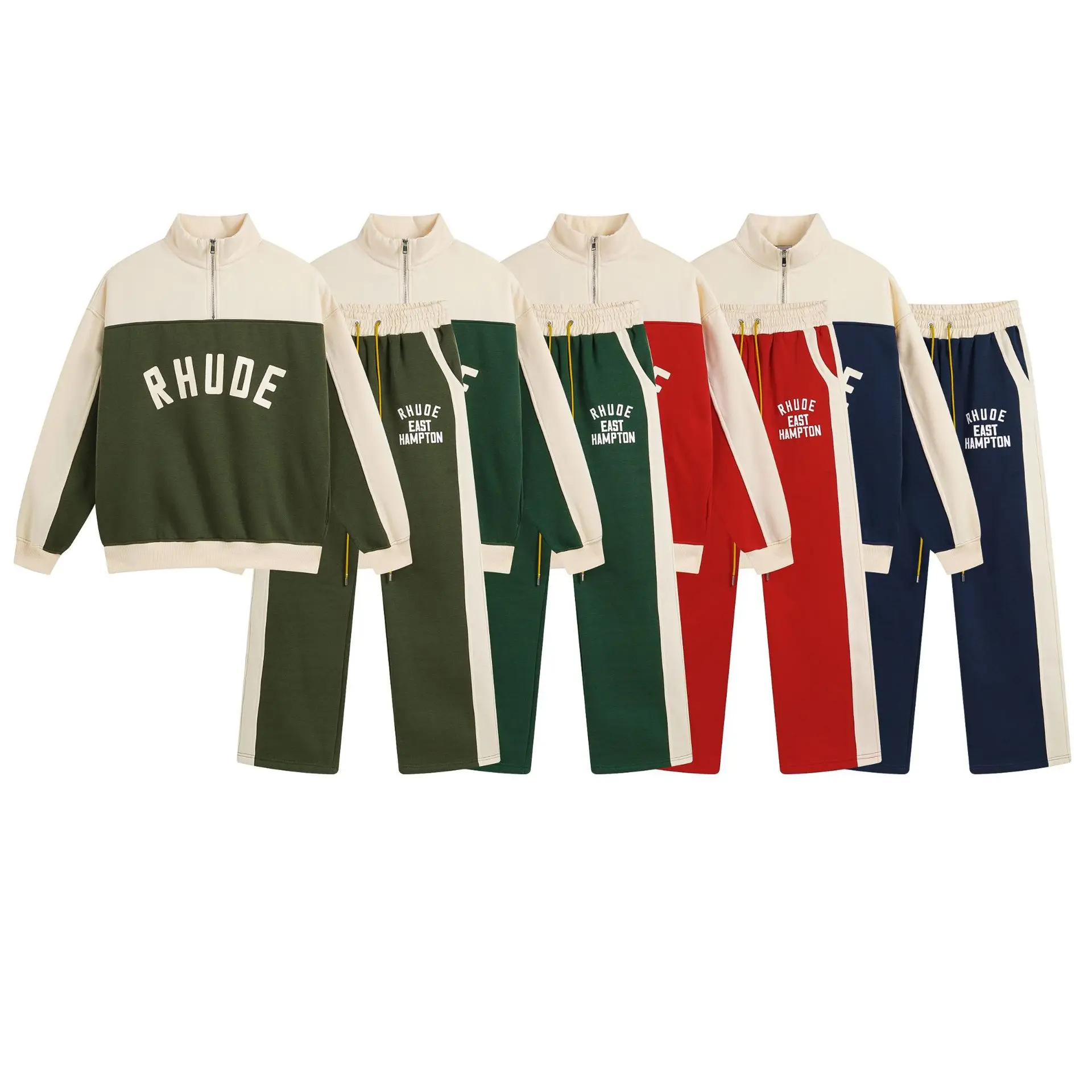 American Sle Color Blo Fce Lined Casual Sportswear Set Men's Loose f Zip Top Long Sve Pants Long Trousers