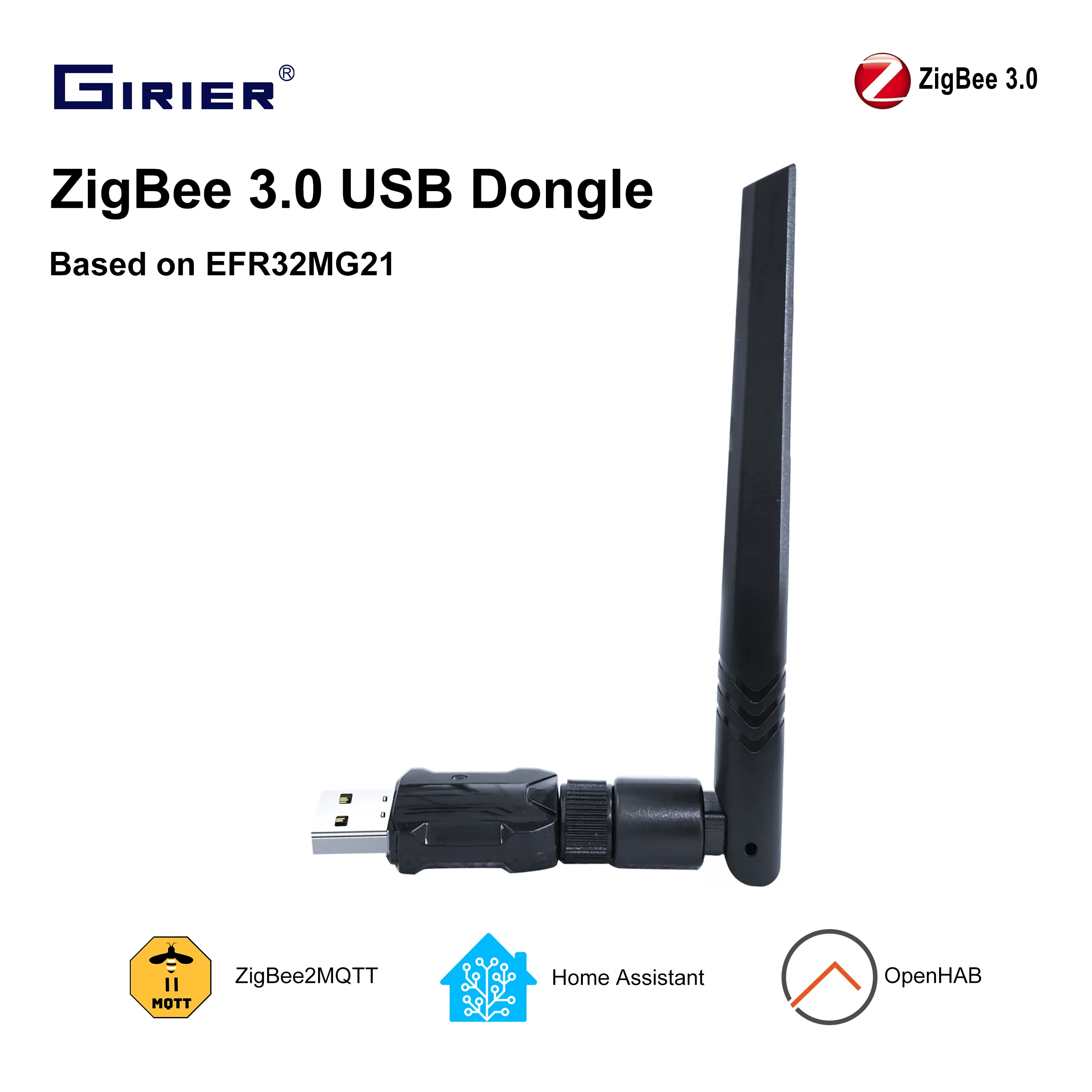 

GIRIER ZigBee 3.0 USB Dongle Wireless Universal ZigBee Gateway with High Gain Antenna Support OpenHAB ZigBee2MQTT Home Assistant