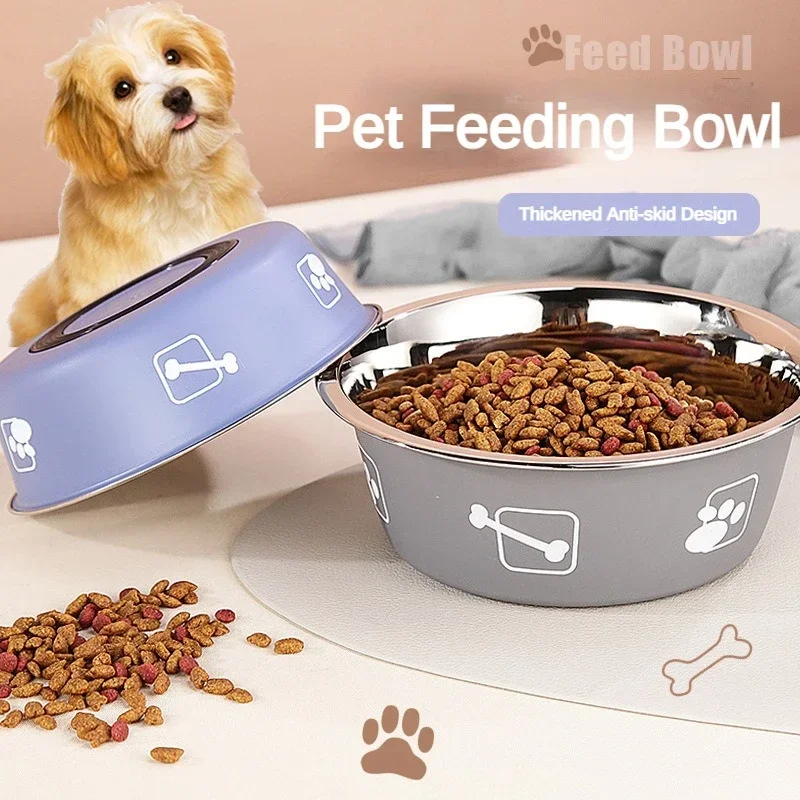 Durable Pet Food Bowl Stainless Steel Double-layer Thickened Anti-slip Water Pet Feeder Water Basin Universal for Cats and Dogs