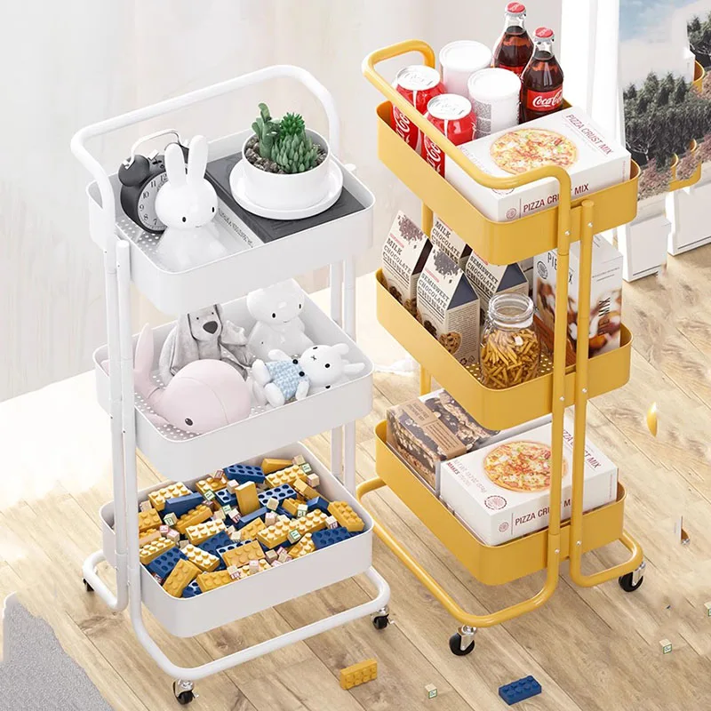 Cart Shelf Kitchen Trolley Narrow Beauty White Yellow Kitchen Trolley Utility Wheels Carro Organizador Con Ruedas Home Furniture