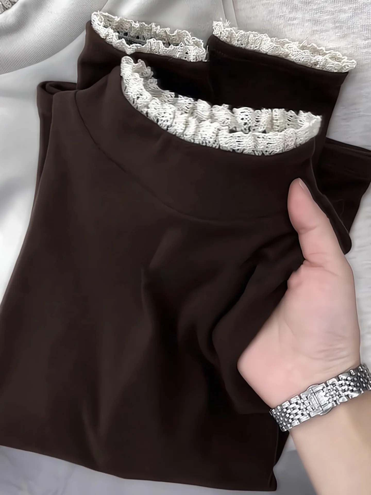 Retro Lace Trim Long Sve Knitwear Comfortable Skin-friendly Camere Casual Sle Autumn Faion Women's Premium Quali Top