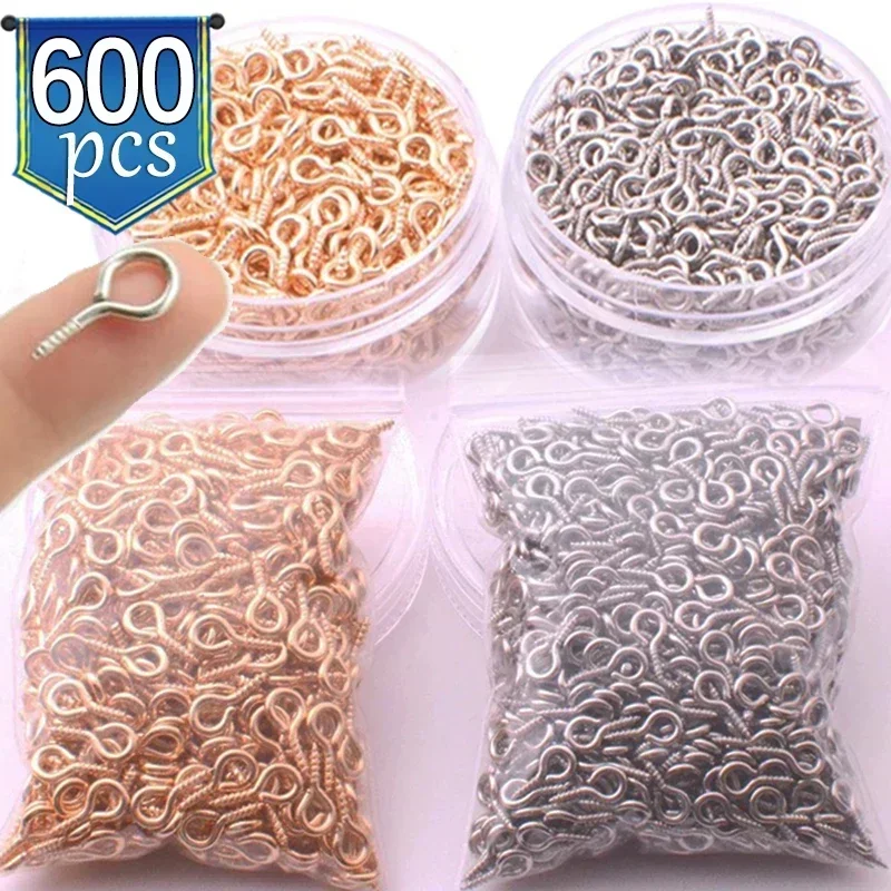 300-600pcs Mini Screw Eye Pins Metal Eyepins Hooks Eyelets Screw Threaded Pendant Clasps Jewelry Findings for Making DIY 8/10mm