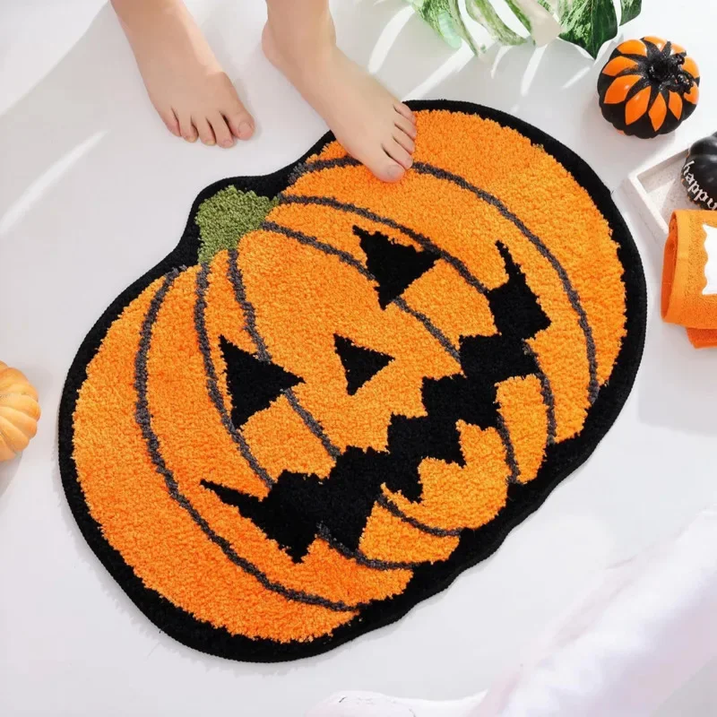 Faux Sheepskin Plush Bath Mat Absorbent Quick Dry Non Slip Halloween Ghost Door Mat Toilet Entrance Living Room Home Rug